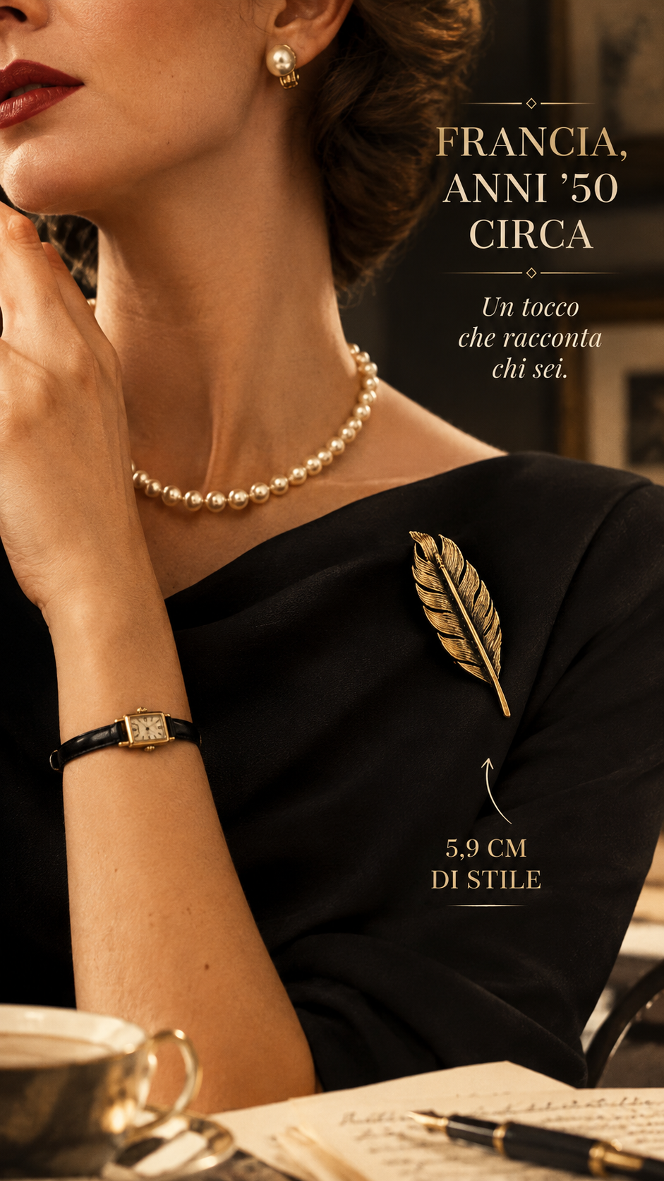 Spilla antica firmata Murat anni ‘40 a guisa di piuma dorata