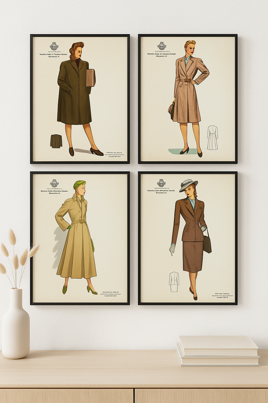 Set n. 4 bozzetti moda Atelier La Confianza anni 1948/49