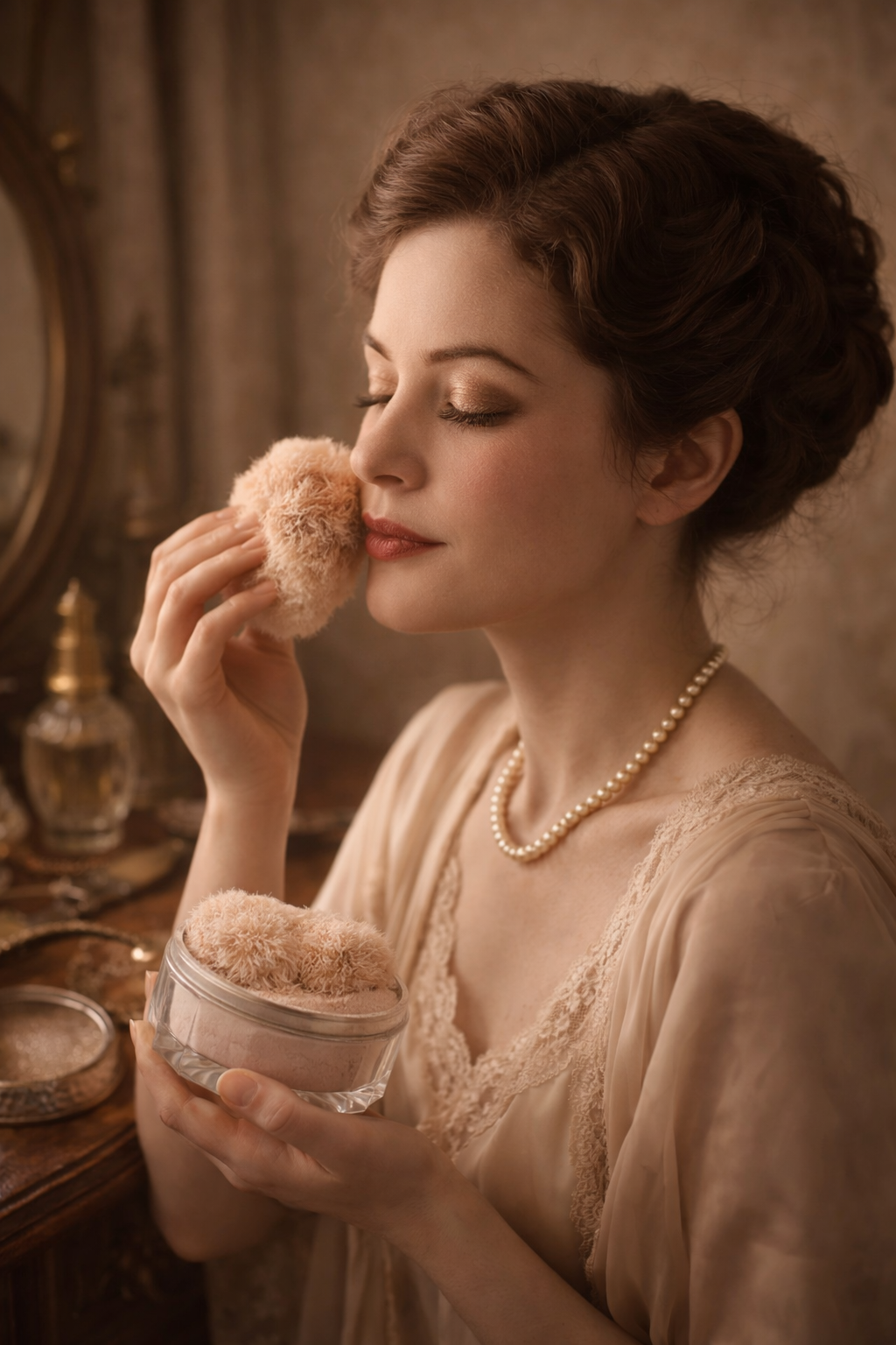 Antico portacipria in cristallo molato e argento pieno francese, completo di cipria e piumino