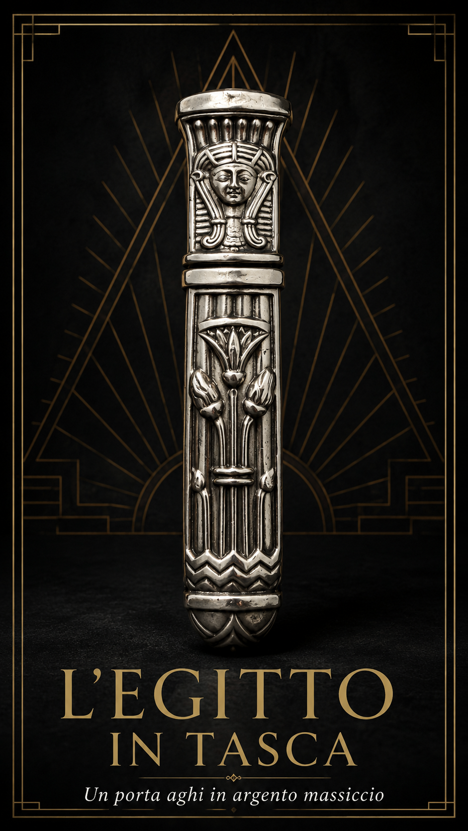 Needle case antici porta aghi argento Egittizzante déco fine anni ‘20