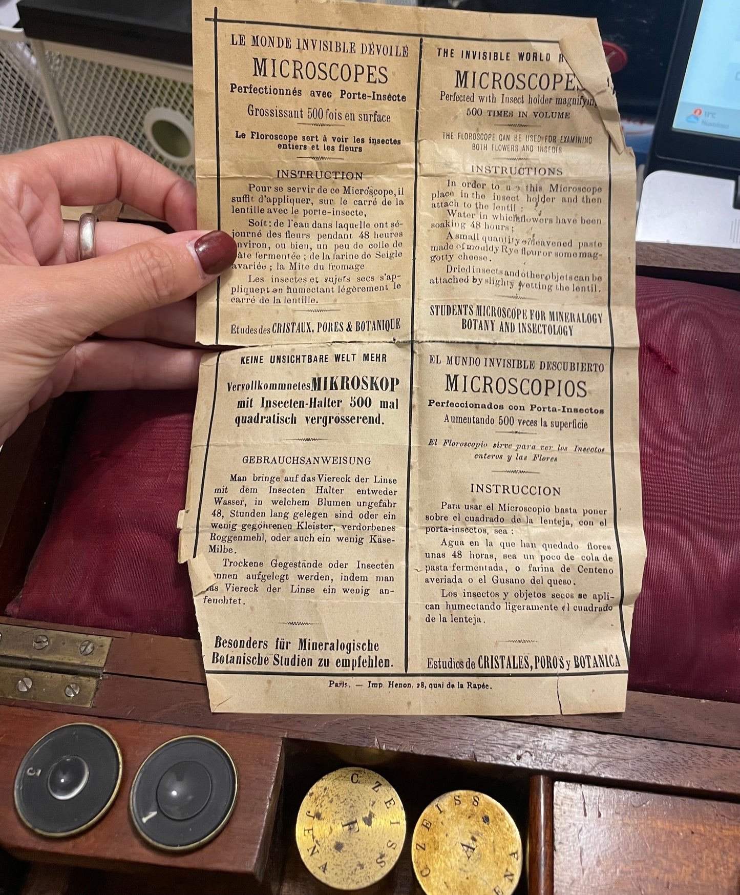 Microscopio museale Nachet con ottiche Zeiss di fine ‘800