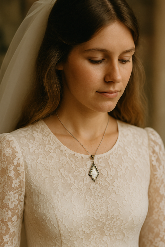 Pendente ciondolo argento 925 con madreperla e marcasiti, stile art déco