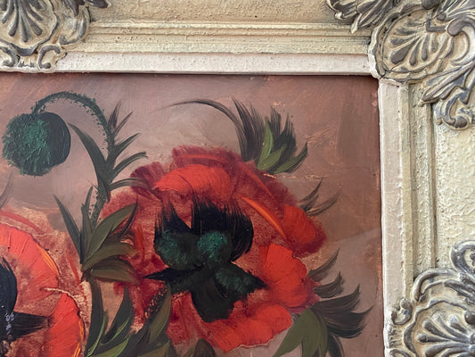 Papaveri, olio su tavola firmato in cornice, ca anni ‘20