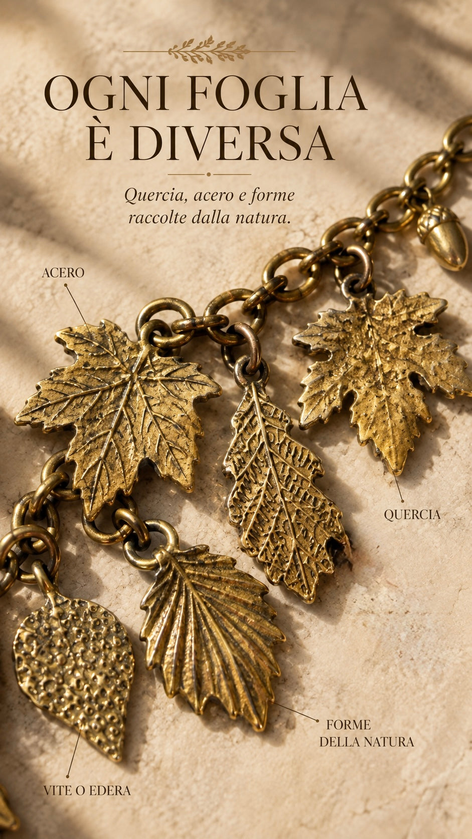 Bracciale vintage Agatha Paris con erbario di foglie e ghiande, anni ‘80