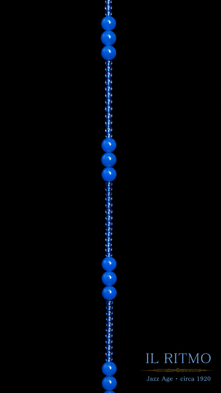 Collana jazz age blu elettrico anni 20-30 americana reinfilata
