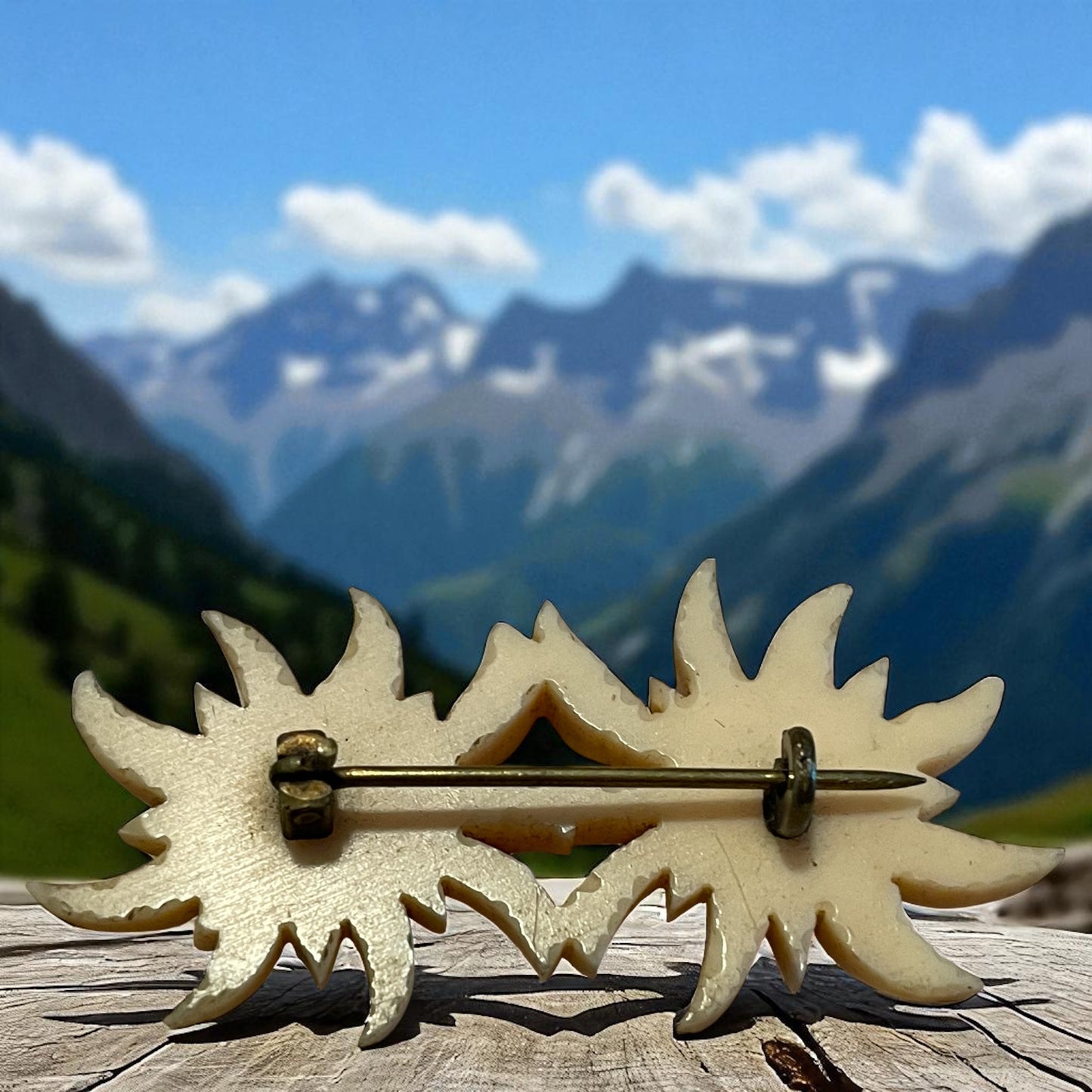 Spilla in galalite doppia Edelweiss d’epoca