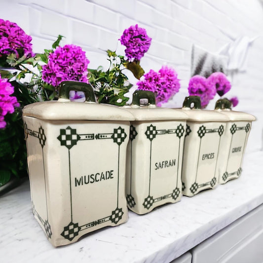 Set of 4 antique ceramic spice jars