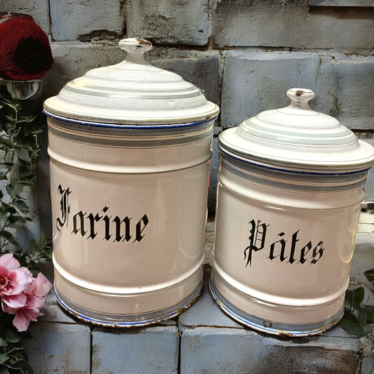 Coppia di barattoli provenzali smaltati francesi, anni ‘30, smalteria Étoile
