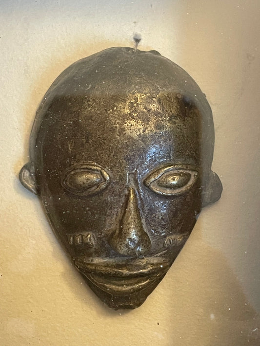 Antica maschera antropomorfa in bronzo, cultura Baule Costa d’Avorio