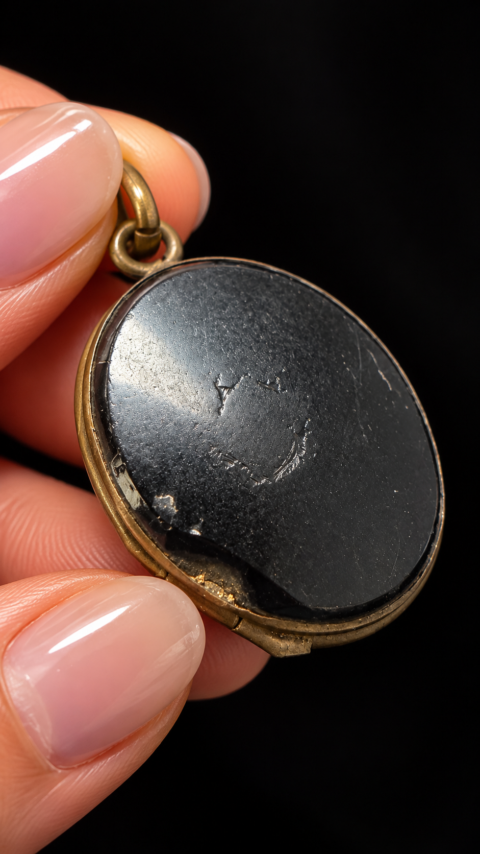 Mourning jewel vittoriano medaglione apribile bifacciale in French Jet
