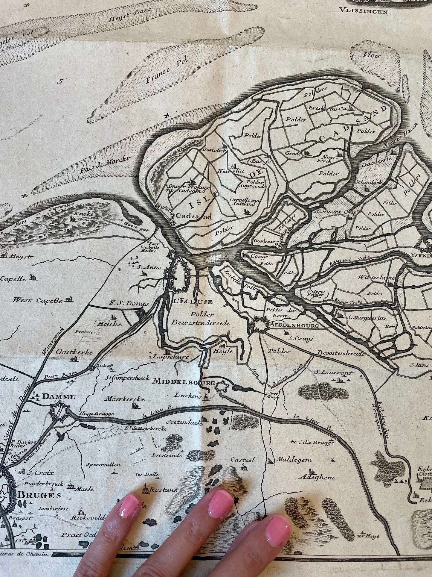 Mappa antica Fiandre (Ostenda, Bruges e polder) par Nicolas De Fer 1709