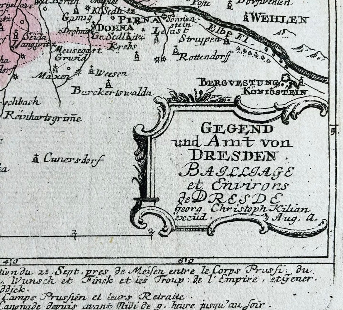 Corpus n. 5 mappe militari Georg Kilian, settecentesche, Guerra dei Sette Anni