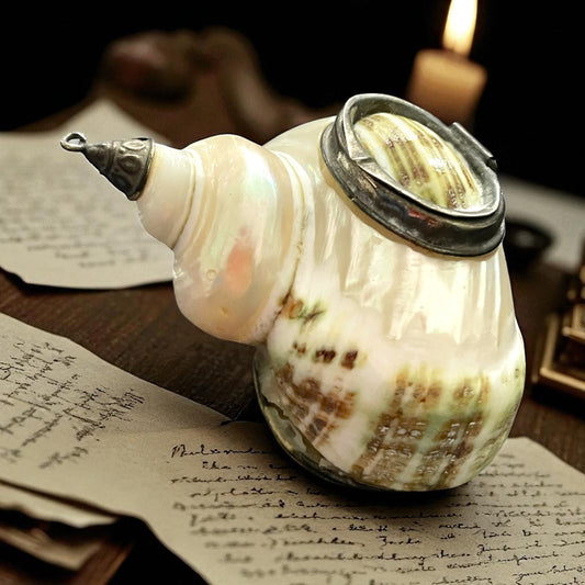 Antica conchiglia reliquario da chatelaine con vano segreto