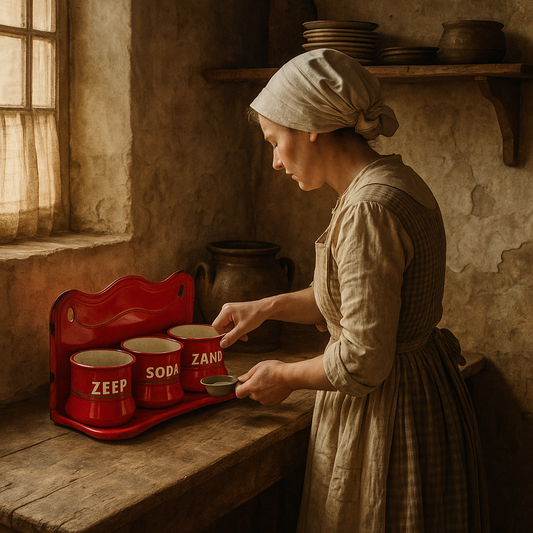 Set vasi smaltati con supporto da lavanderia, primo ‘900, olandesi