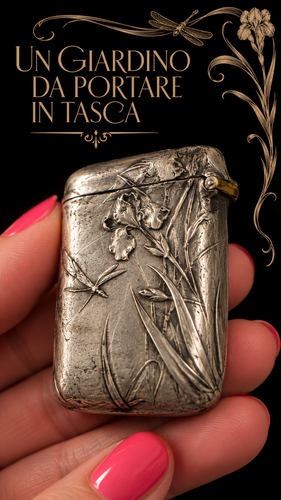 Splendido Vesta Case Liberty con donna che coglie fiori e libellula