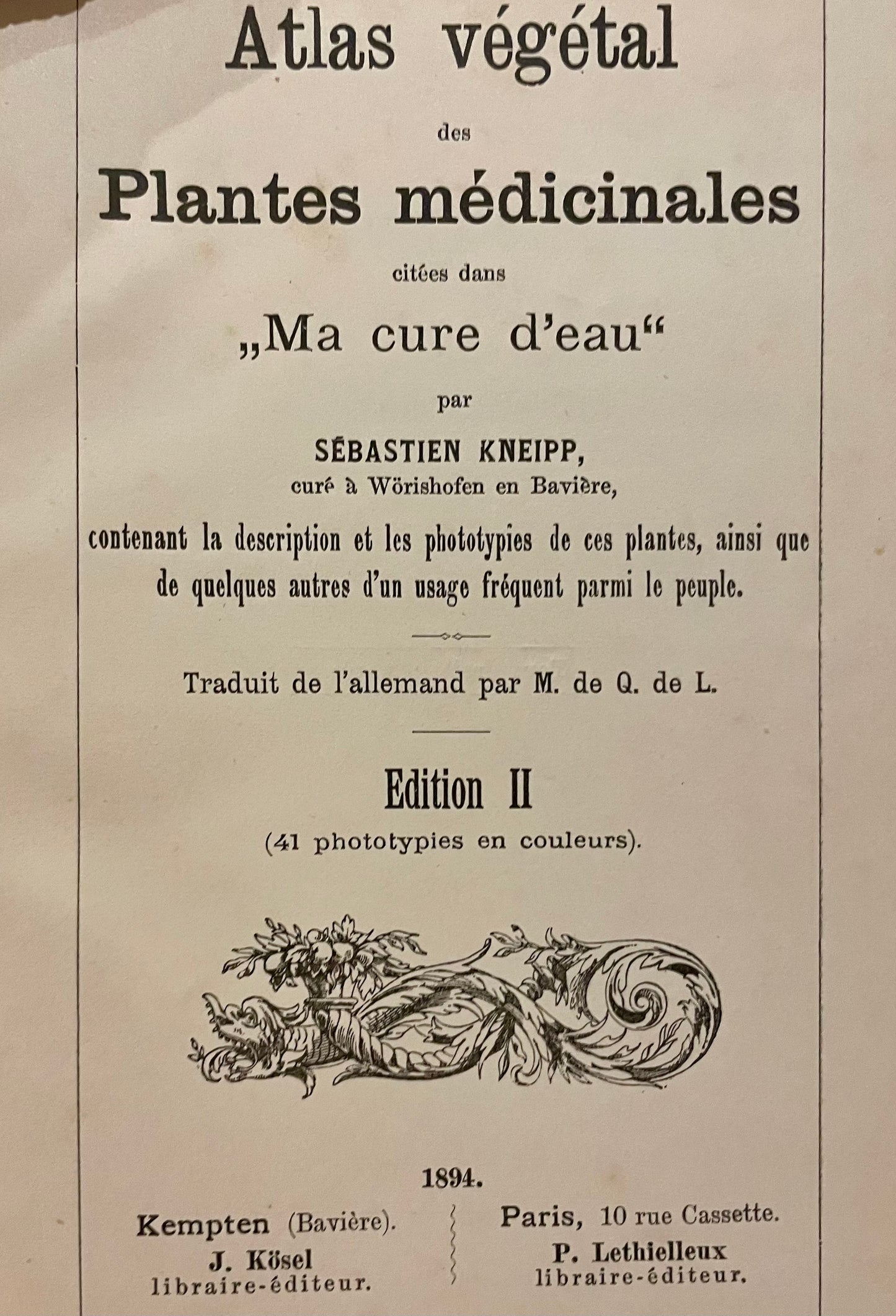 Atlante di naturopatia del 1894, S. Kneipp, 41 cromolitografie botaniche