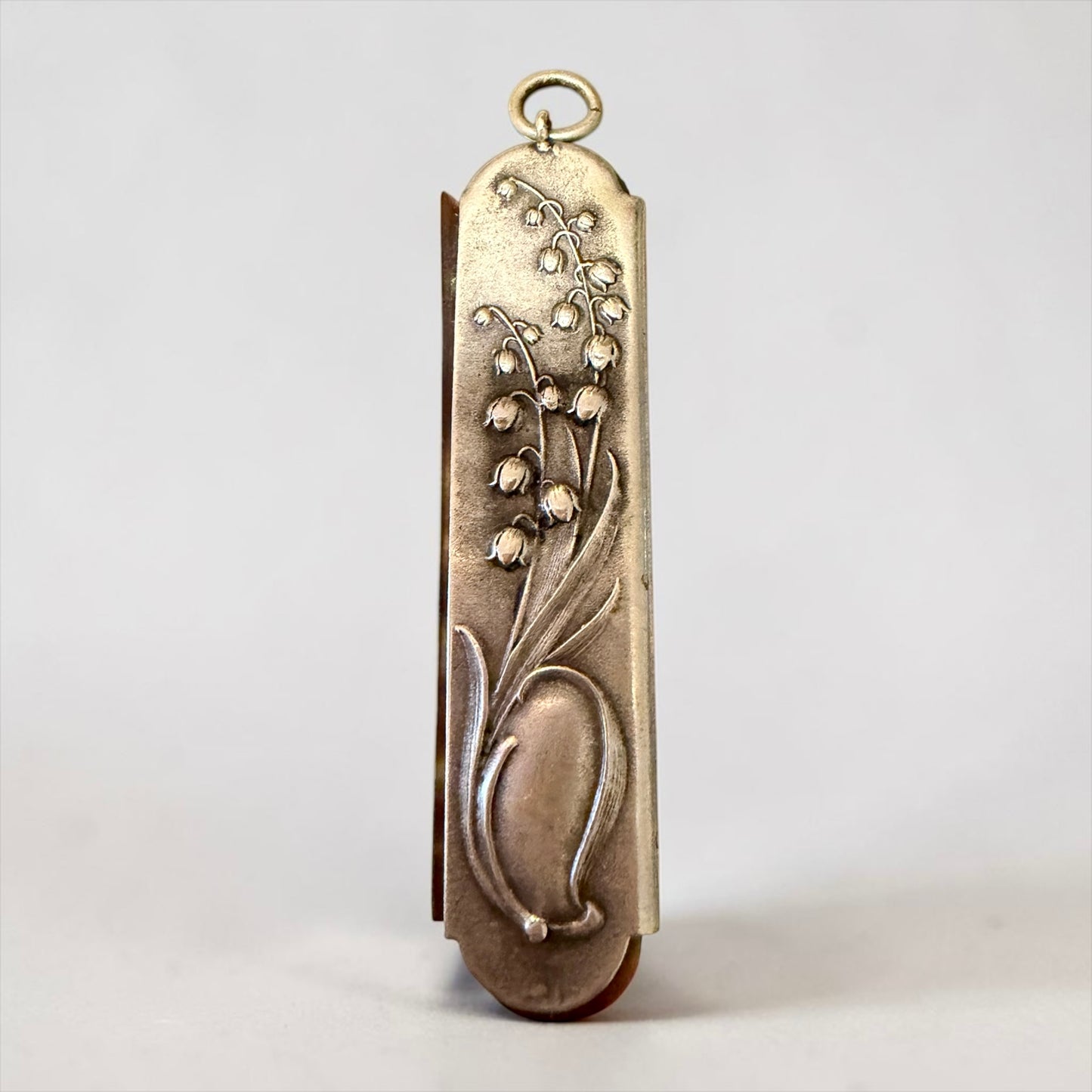 Antico pettine argentato da châtelaine, Art Nouveau, primo ‘900