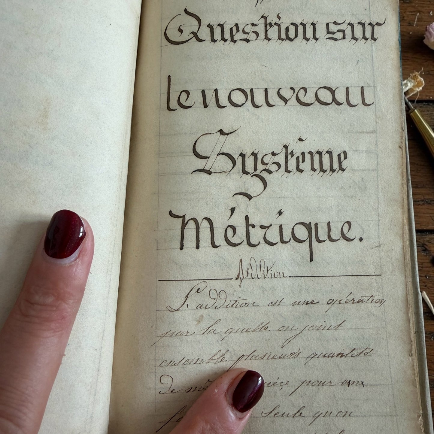 Manoscritto del 1840, 130 pagine sulla Geometria ed il nuovo sistema metrico, firmato