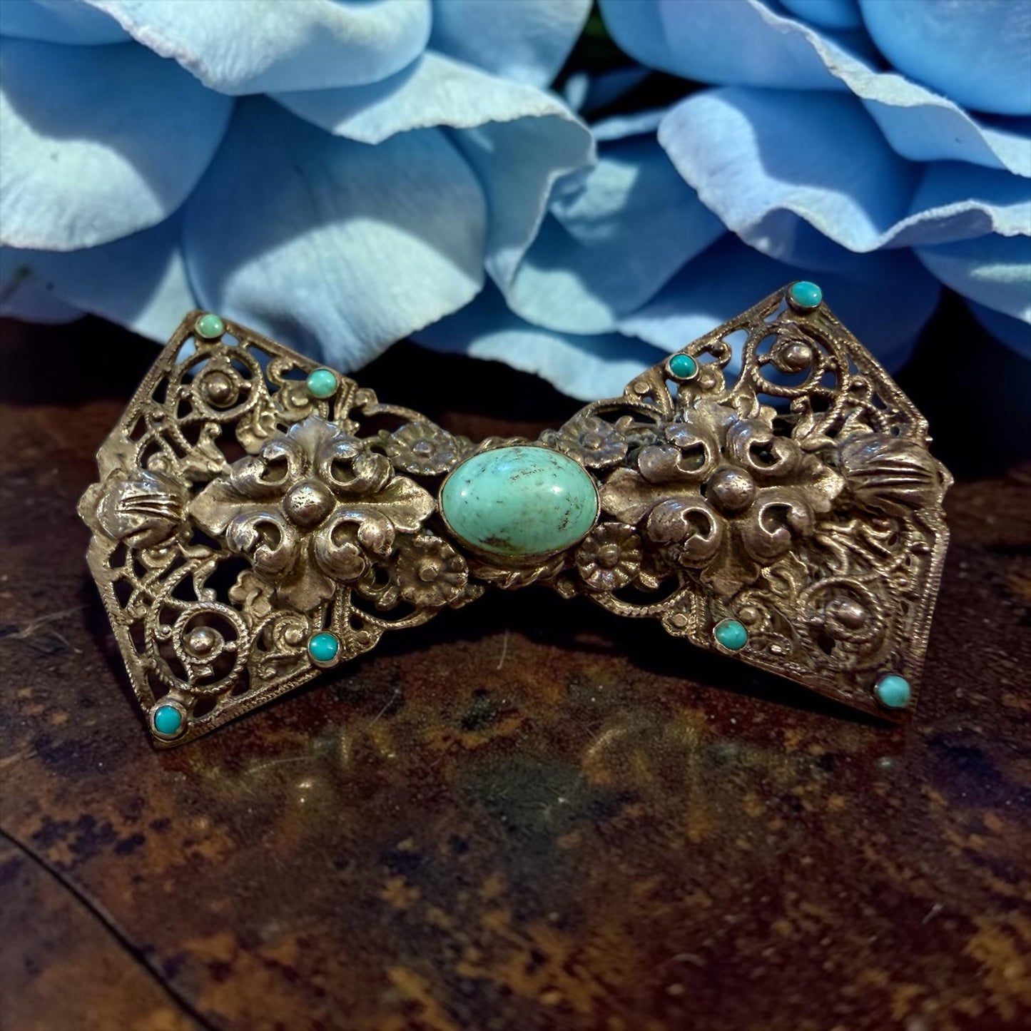 Spilla art déco a papillon anni ‘30 in argento 800 con turchese