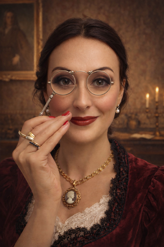 Occhiali lunettes da opera con manico finemente lavorato, primo ‘900