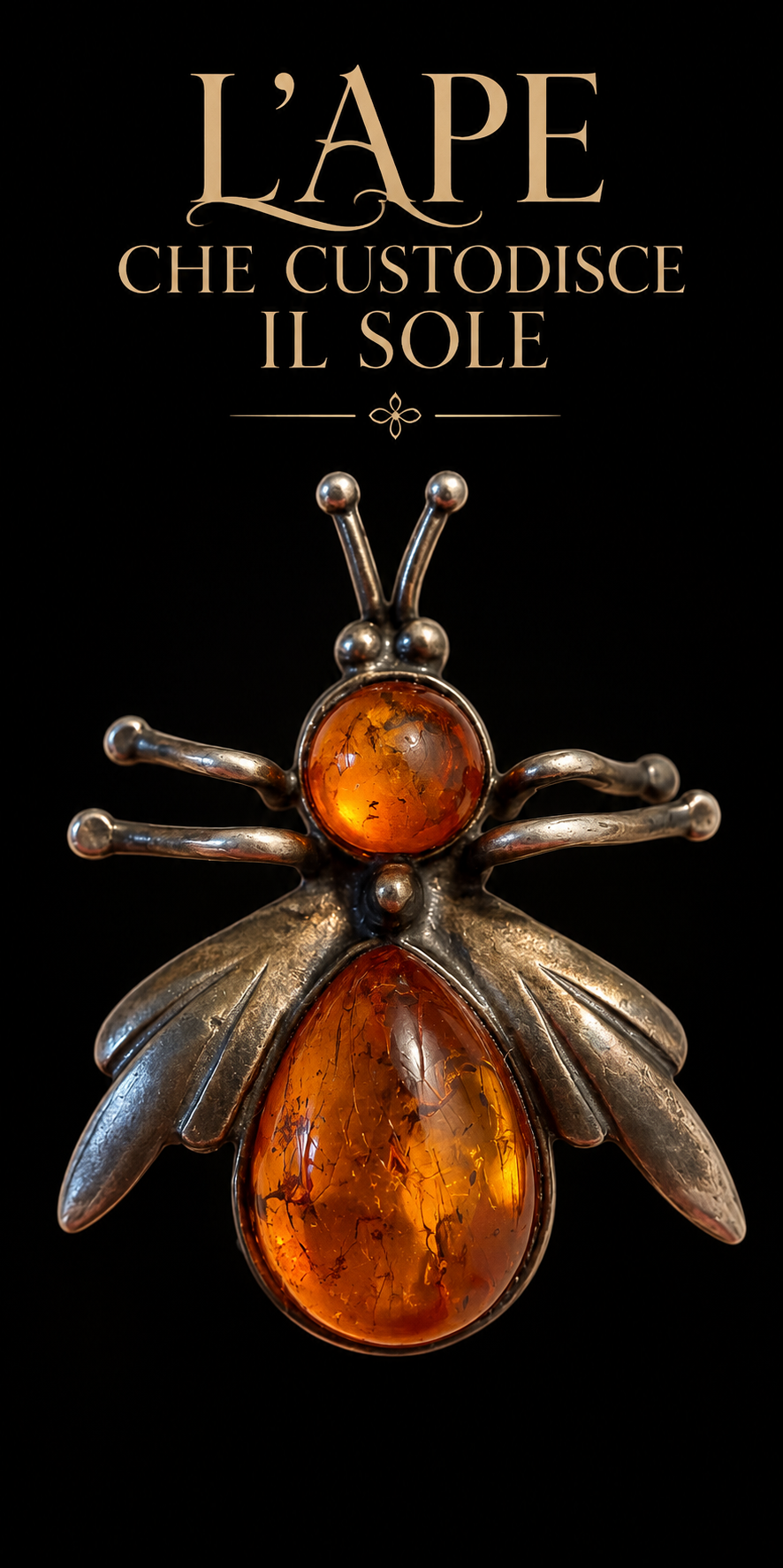 Spilla - pendente ape gioiello argento e cabochon d’ambra