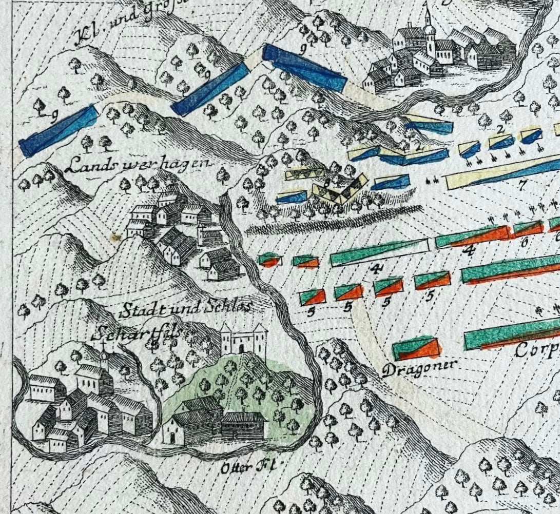 Corpus n. 5 mappe militari Georg Kilian, settecentesche, Guerra dei Sette Anni