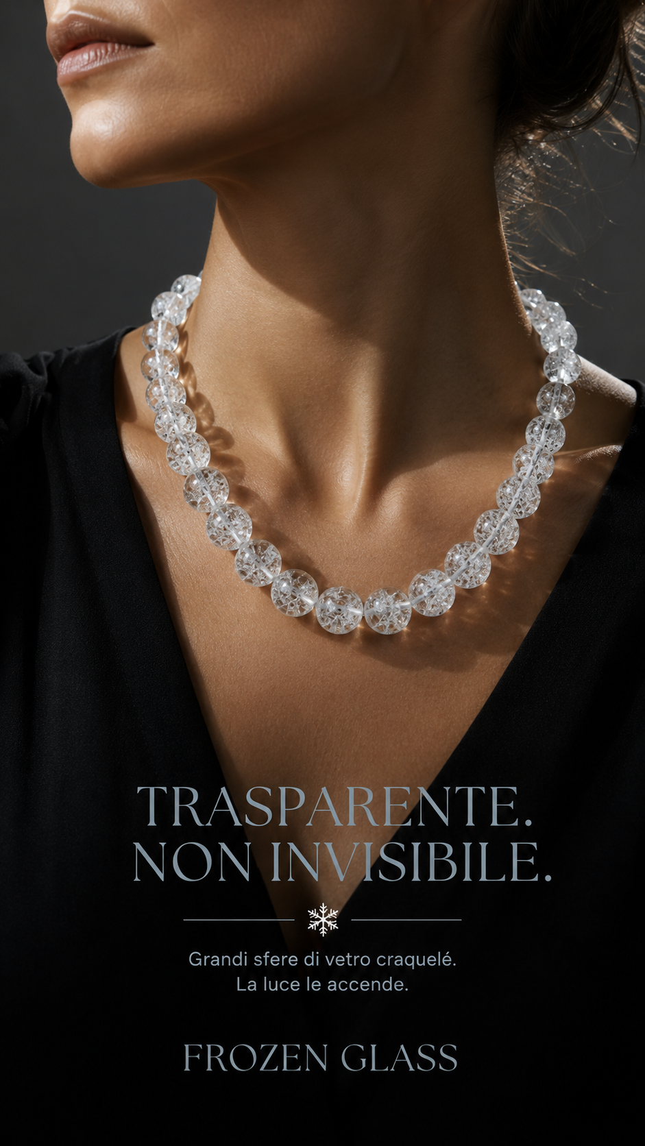 Collana con grandi perle “frozen glass” o crackle glass, gioiello contemporaneo
