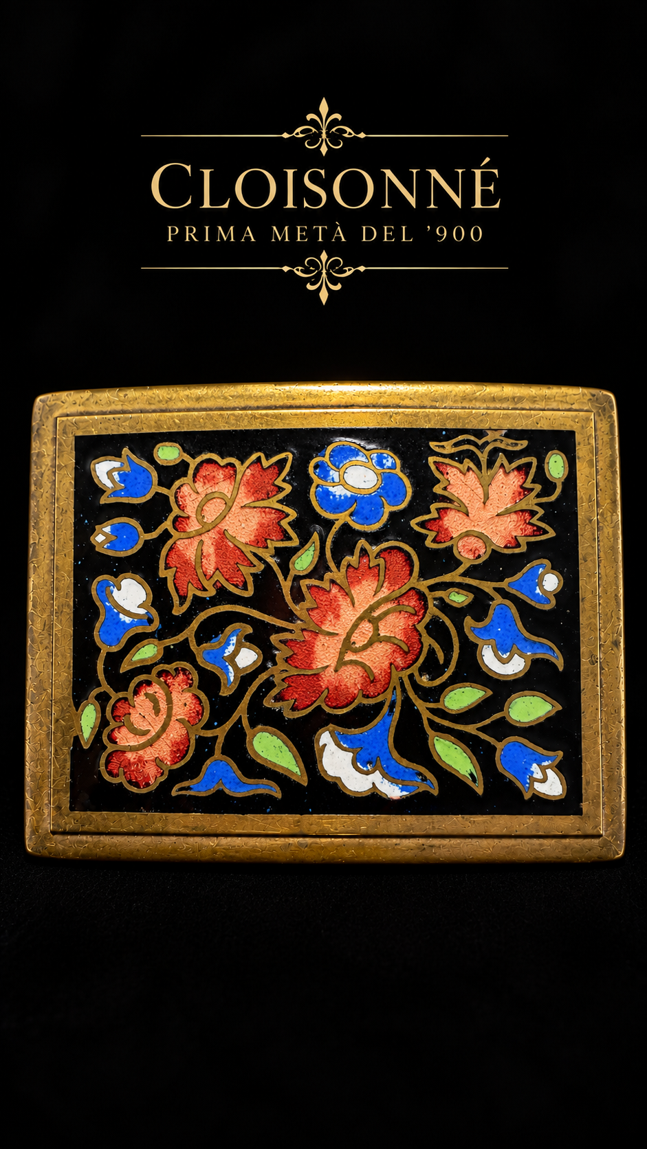 Antica spilla rettangolare cloisonné Giardino d’Oriente anni ‘40
