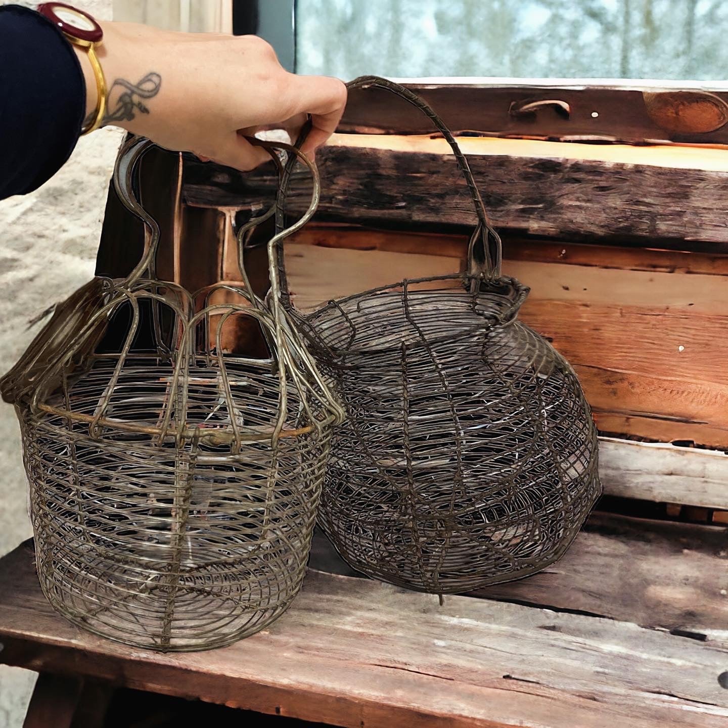 Pair of antique egg baskets