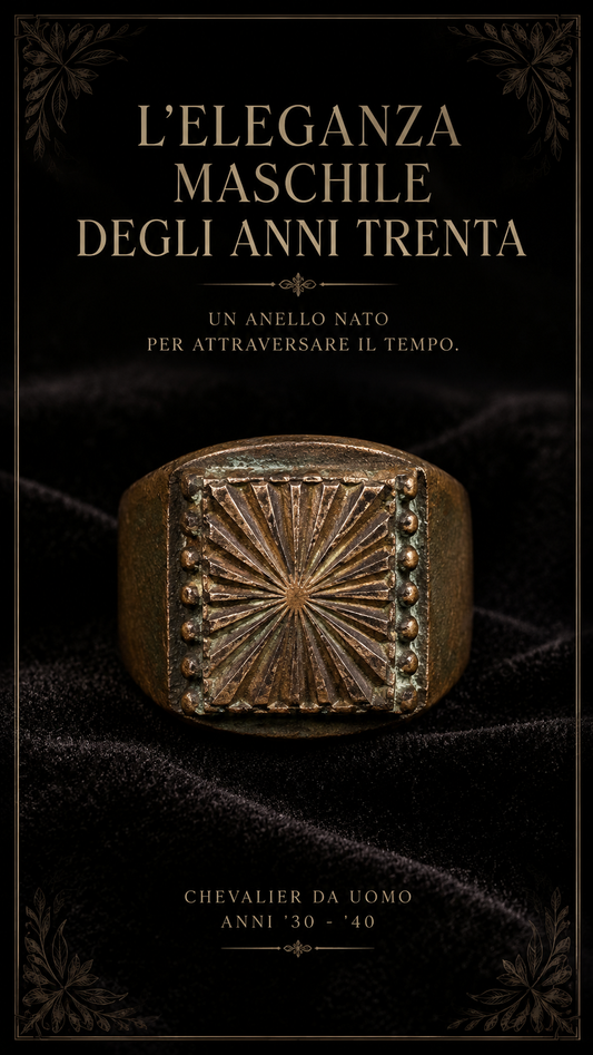 Antico anello da uomo Chevalier con sigillo, lega di bronzo e rame, anni ‘30-‘40 prob.