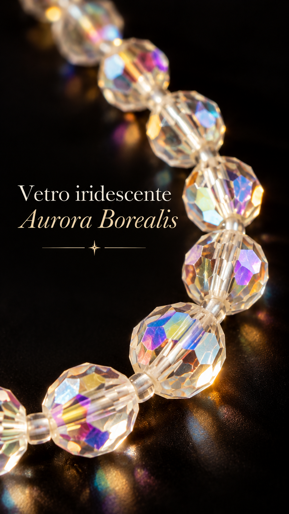 Collana collier perle sfaccettate in vetro aurora Borealis e chiusura argento massiccio