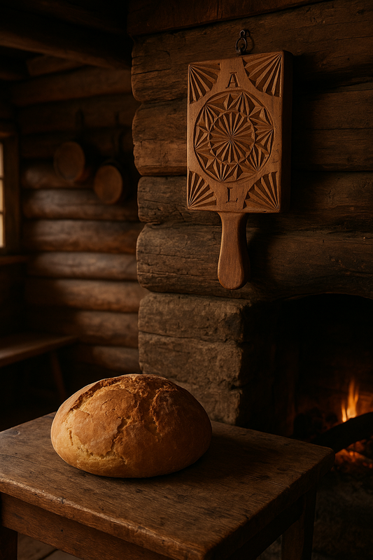 Stampo per pane antico in legno, con iniziali, primo ‘900