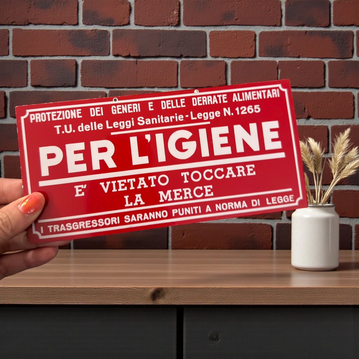 Tris lamierini anni ‘60 vintage per esercizio vendita derrate alimentari, originali epoca