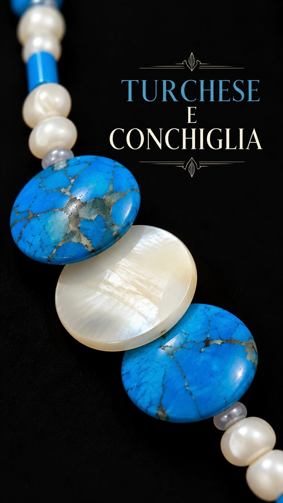 Collana southwest americano ca anni 30-40 con elementi discoidali color turchese e madreperla
