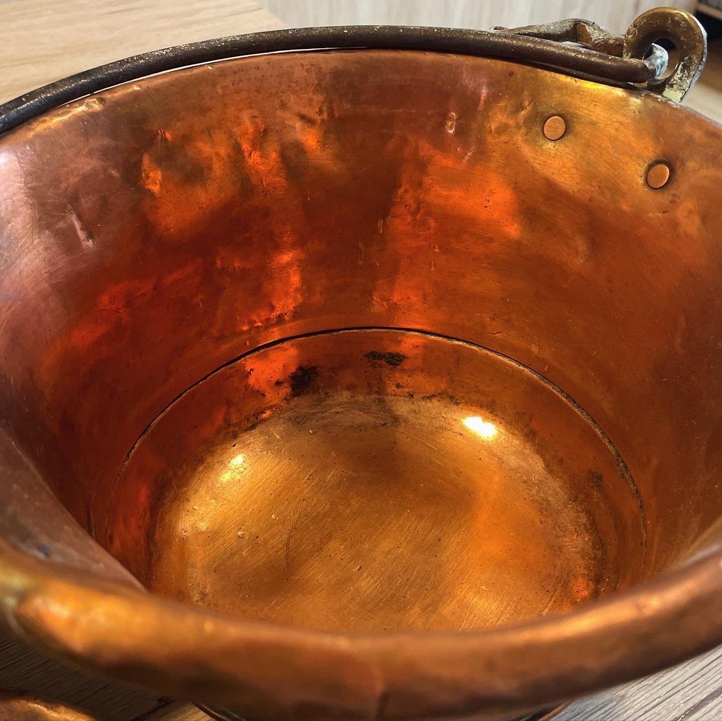 Antique copper pots and bowl set