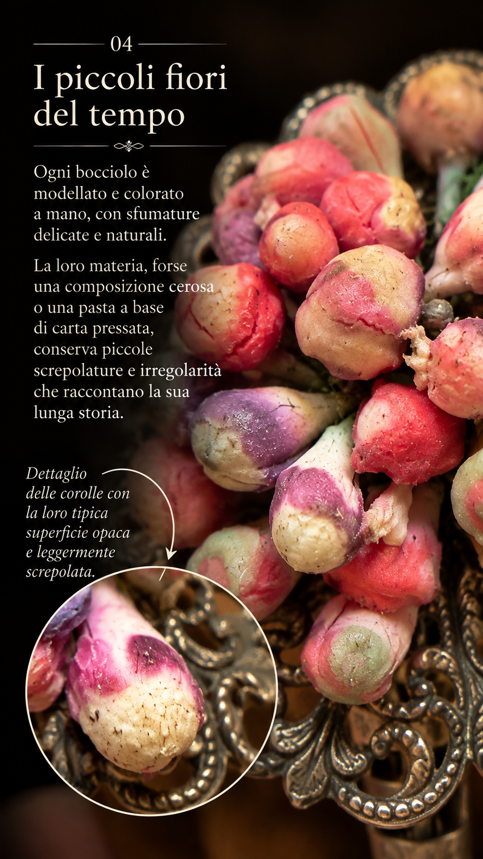 Antica spilla porta bouquet Tussie-Mussie argentata d’epoca