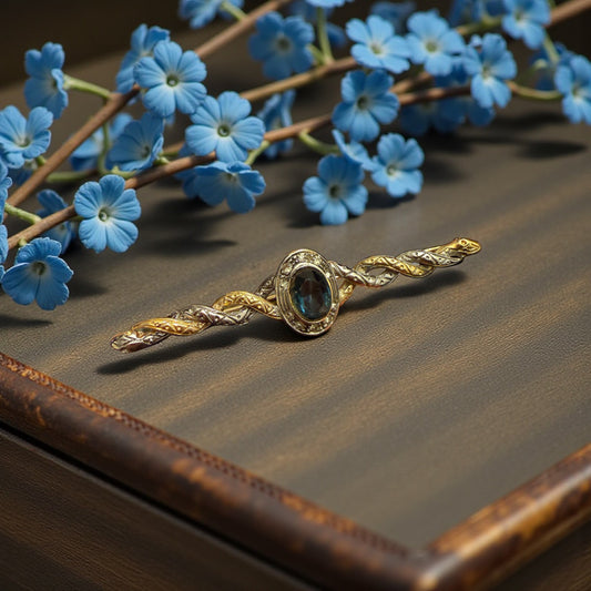 Spilla argento 925 con due serpenti intrecciati e pietra centrale, italiana, punz. Arezzo