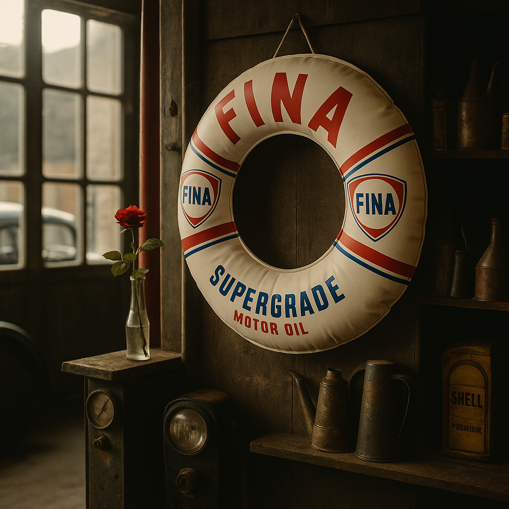 Galleggiante pubblicitario vintage, Fina oil anni 60 automobili ma