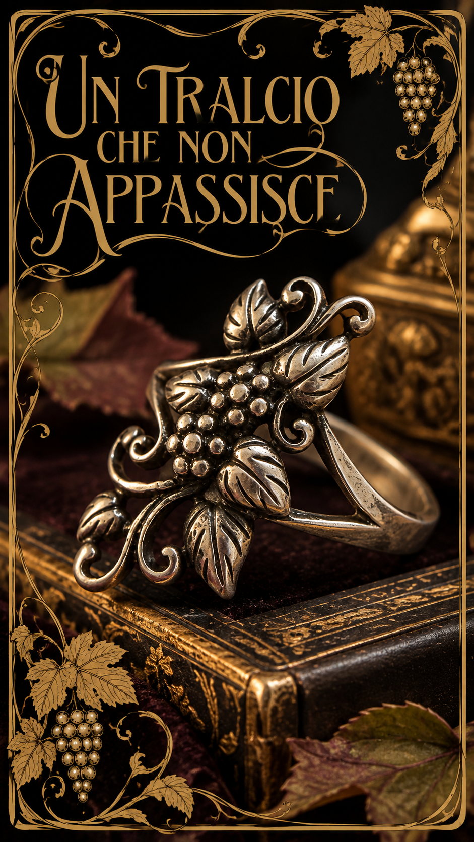 Anello porta fortuna in argento 925 art Nouveau revival tralcio di vite