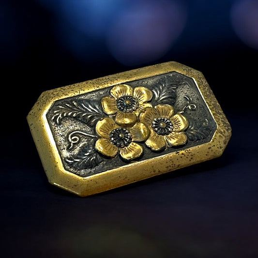 Spilla ottagonale Art déco decoro floreale con felci