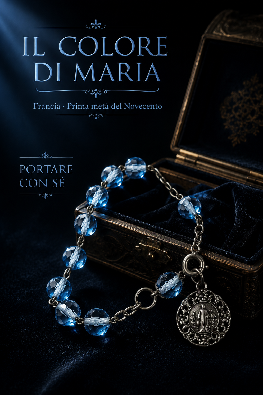 Antico bracciale rosario devozionale Mariano argento e perle, anni 30