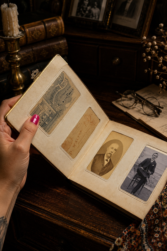 Antico album gothic revival 1895-1905 ca con 17 antichi ritratti