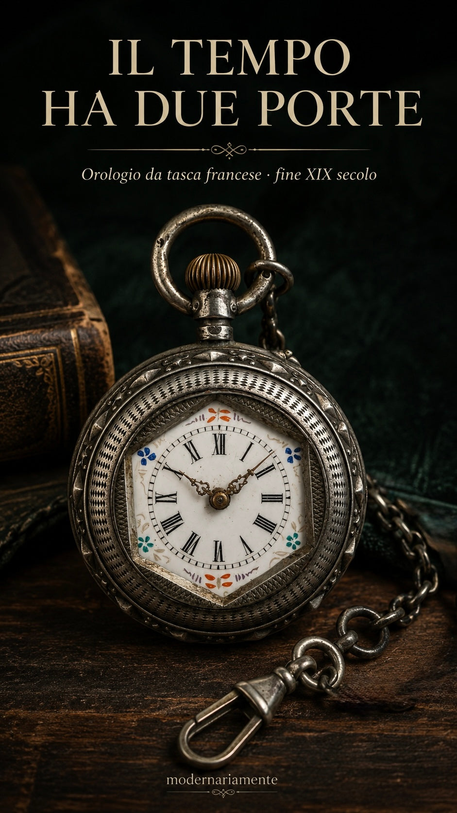 Antico esclusivo orologio da taschino fine ‘800 con cassa in argento massiccio e chatelaine argentata