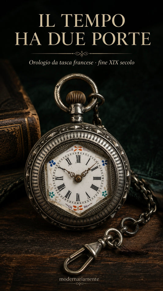 Antico esclusivo orologio da taschino fine ‘800 con cassa in argento massiccio e chatelaine argentata