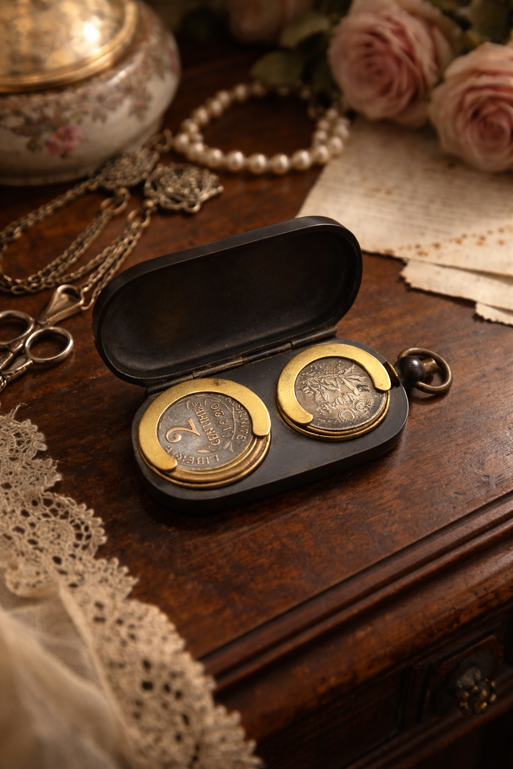 Antico porte-Louis porta Luigi monete da Châtelaine anni ‘20 metallo brunito