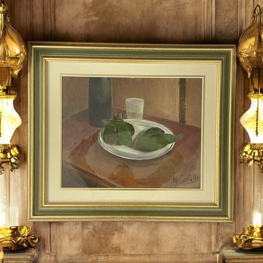 Natura morta, olio su tela anni 50, firmato G. Castelli in cornice di pregio