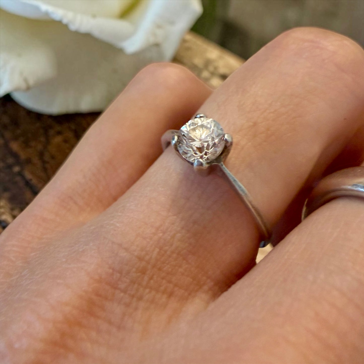Anello argento 835 con solitario zirconia, anni ‘50 ca