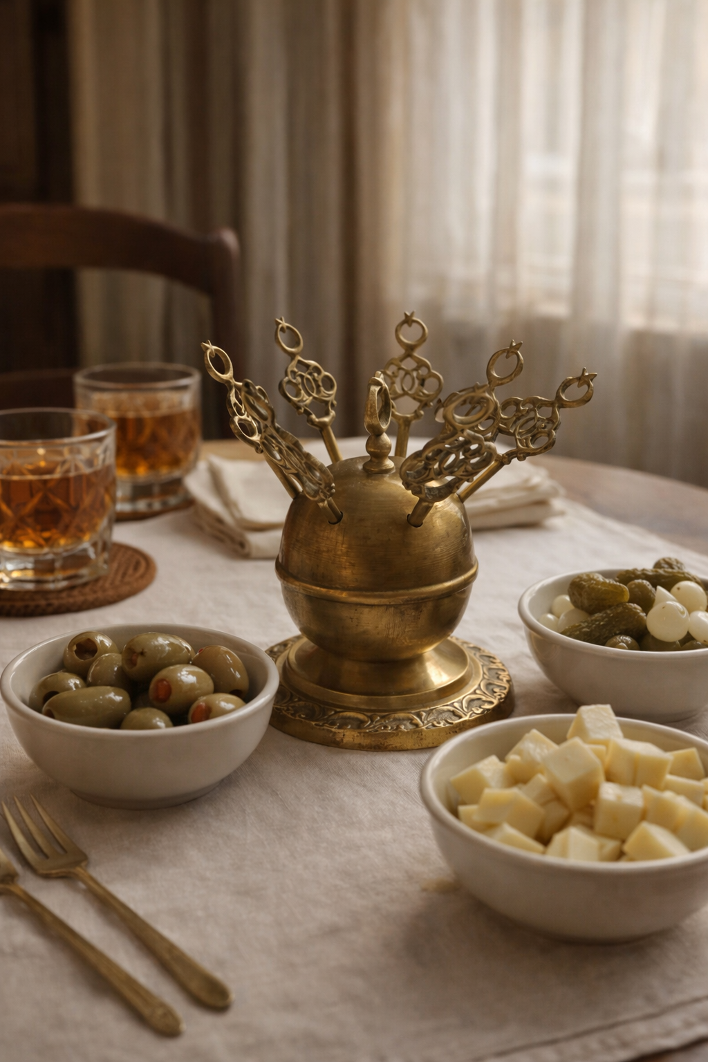 Set servizio da aperitivo in ottone anni 40-50