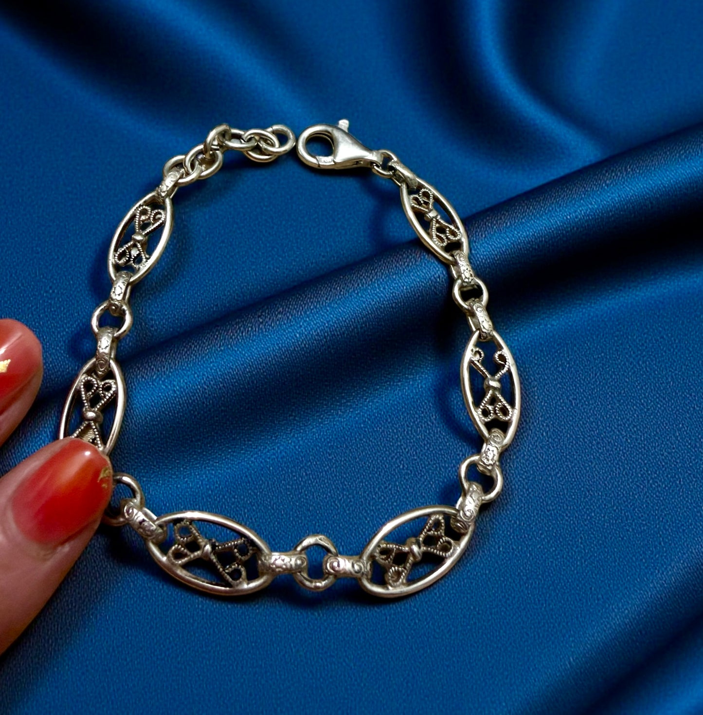 Bracciale in argento ricavato da antica catena da panciotto, fine ‘800 con chiusura contemporanea