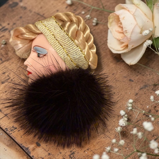 Spilla vintage lady head bionda con pelliccia